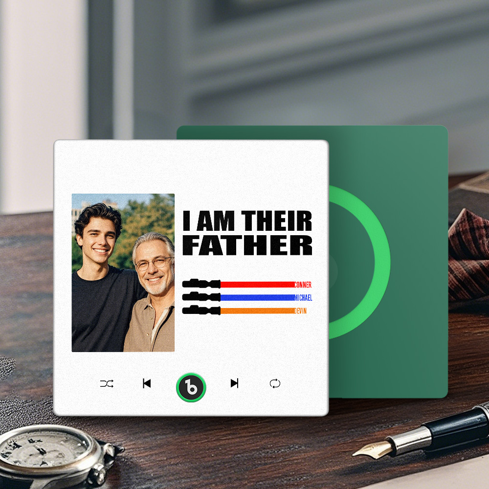 Custom Music Fridge Magnet New 4.0 Upgrade Colorful Frame Light Saber I Am Their Father Personalized Photo Album Fridge Magnet Music Father's Day Gifts - 