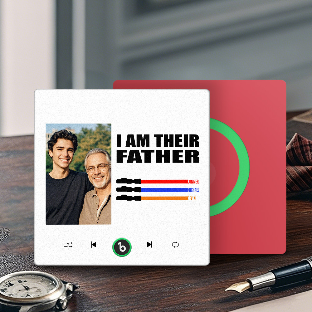 Custom Music Fridge Magnet New 4.0 Upgrade Colorful Frame Light Saber I Am Their Father Personalized Photo Album Fridge Magnet Music Father's Day Gifts - 