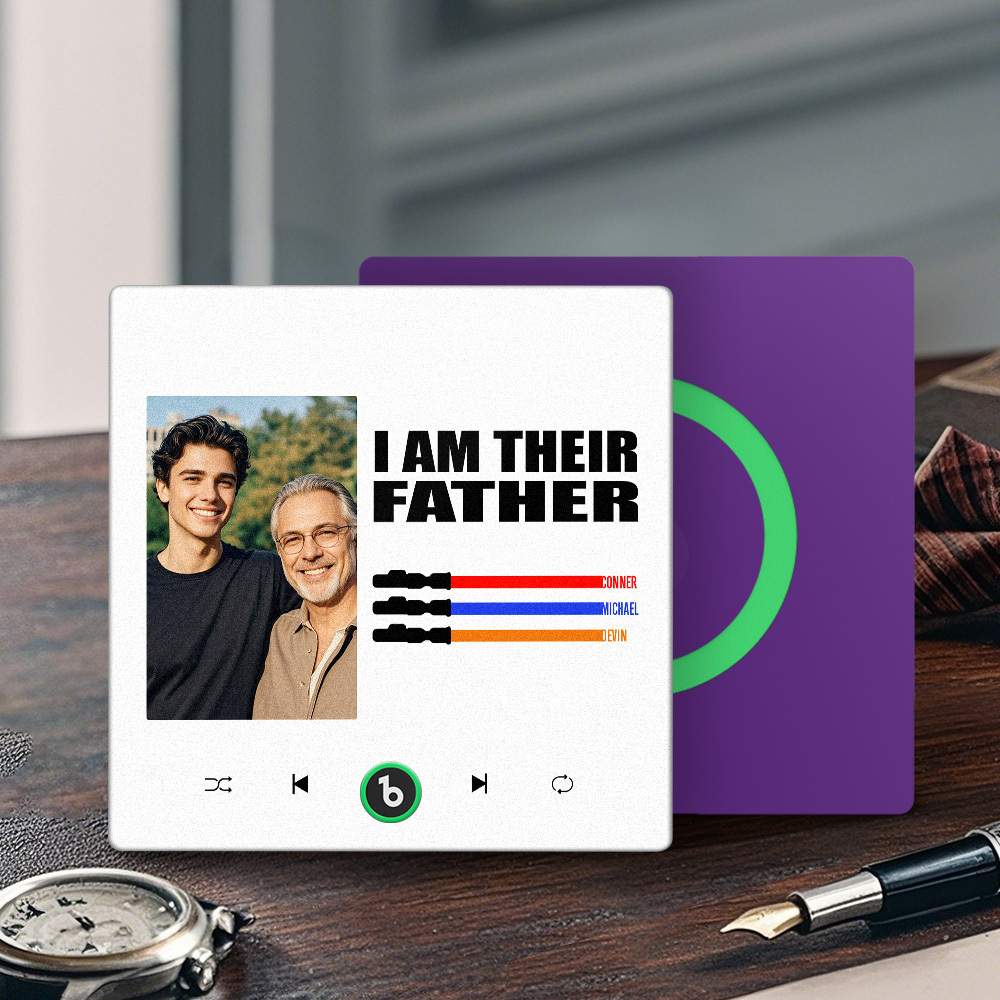 Custom Music Fridge Magnet New 4.0 Upgrade Colorful Frame Light Saber I Am Their Father Personalized Photo Album Fridge Magnet Music Father's Day Gifts - 