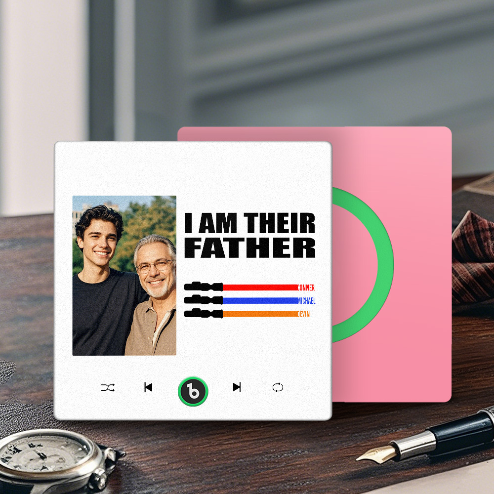 Custom Music Fridge Magnet New 4.0 Upgrade Colorful Frame Light Saber I Am Their Father Personalized Photo Album Fridge Magnet Music Father's Day Gifts - 