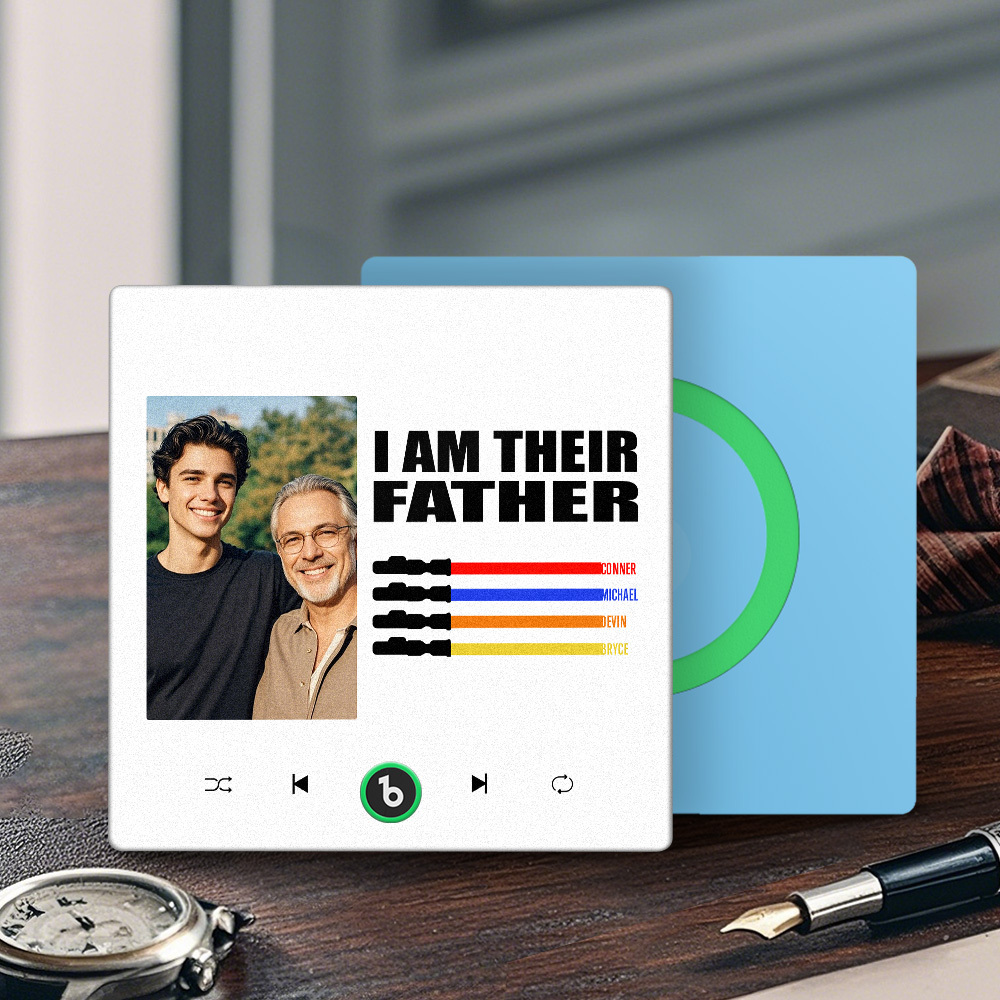 Custom Music Fridge Magnet New 4.0 Upgrade Colorful Frame Light Saber I Am Their Father Personalized Photo Album Fridge Magnet Music Father's Day Gifts - 