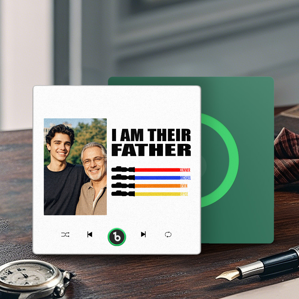 Custom Music Fridge Magnet New 4.0 Upgrade Colorful Frame Light Saber I Am Their Father Personalized Photo Album Fridge Magnet Music Father's Day Gifts - 