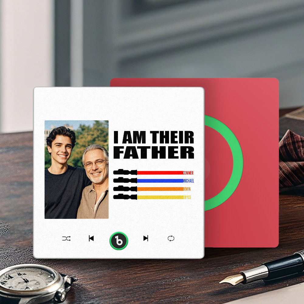 Custom Music Fridge Magnet New 4.0 Upgrade Colorful Frame Light Saber I Am Their Father Personalized Photo Album Fridge Magnet Music Father's Day Gifts - 