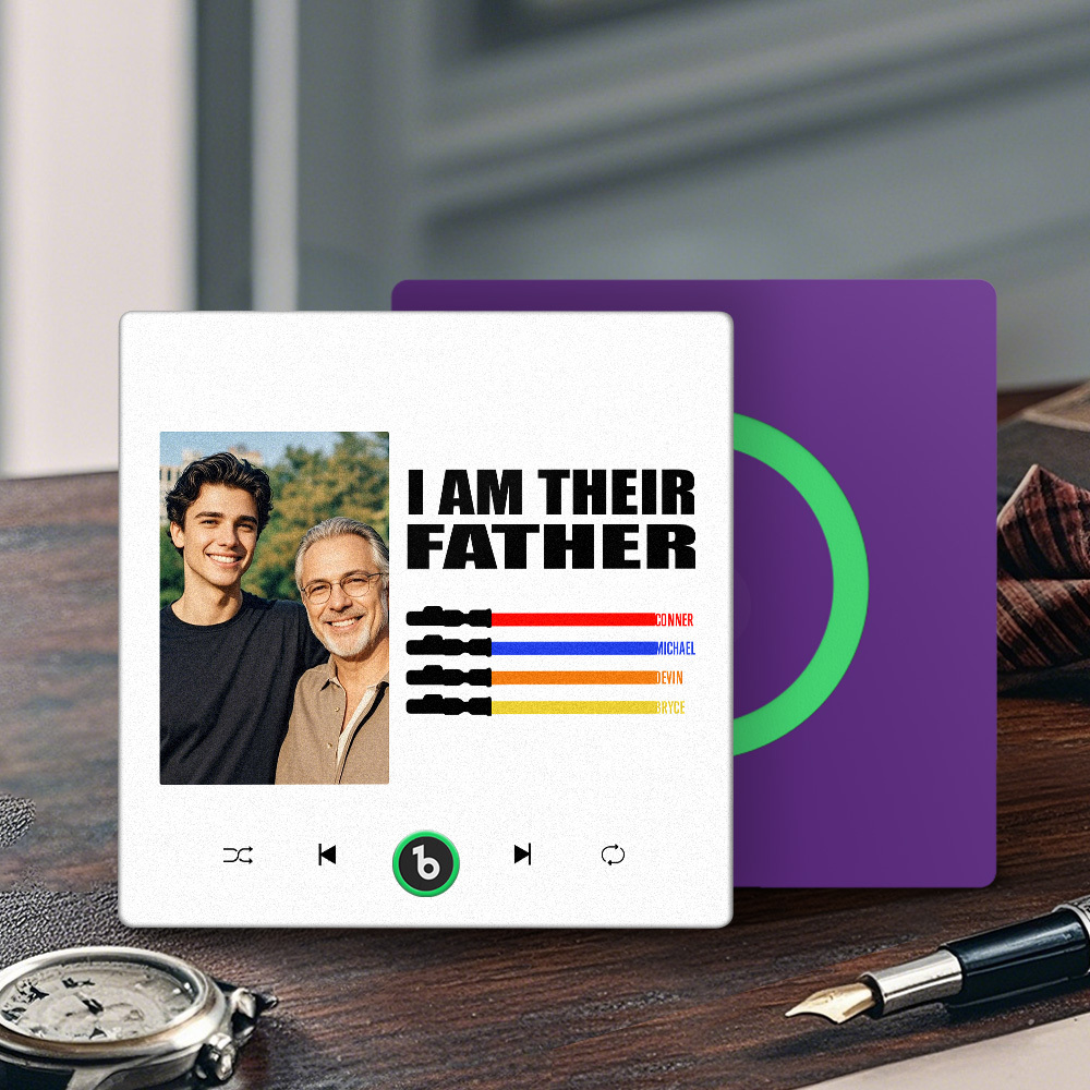 Custom Music Fridge Magnet New 4.0 Upgrade Colorful Frame Light Saber I Am Their Father Personalized Photo Album Fridge Magnet Music Father's Day Gifts - 