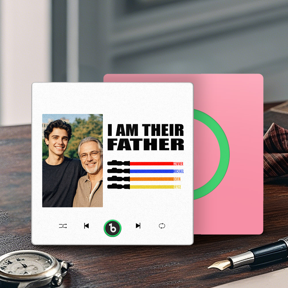 Custom Music Fridge Magnet New 4.0 Upgrade Colorful Frame Light Saber I Am Their Father Personalized Photo Album Fridge Magnet Music Father's Day Gifts - 
