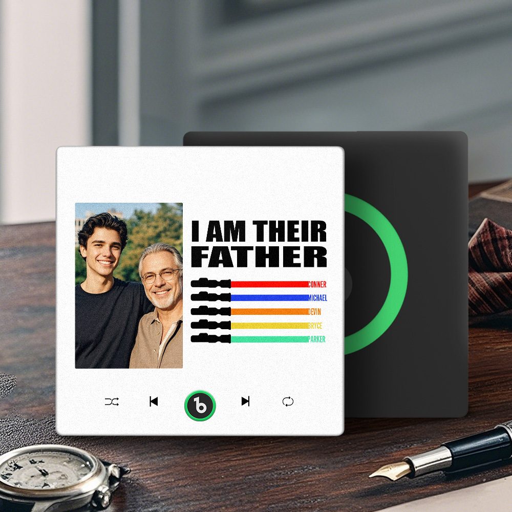 Custom Music Fridge Magnet New 4.0 Upgrade Colorful Frame Light Saber I Am Their Father Personalized Photo Album Fridge Magnet Music Father's Day Gifts - 