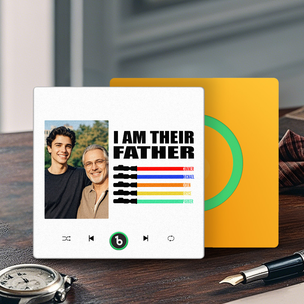Custom Music Fridge Magnet New 4.0 Upgrade Colorful Frame Light Saber I Am Their Father Personalized Photo Album Fridge Magnet Music Father's Day Gifts - 