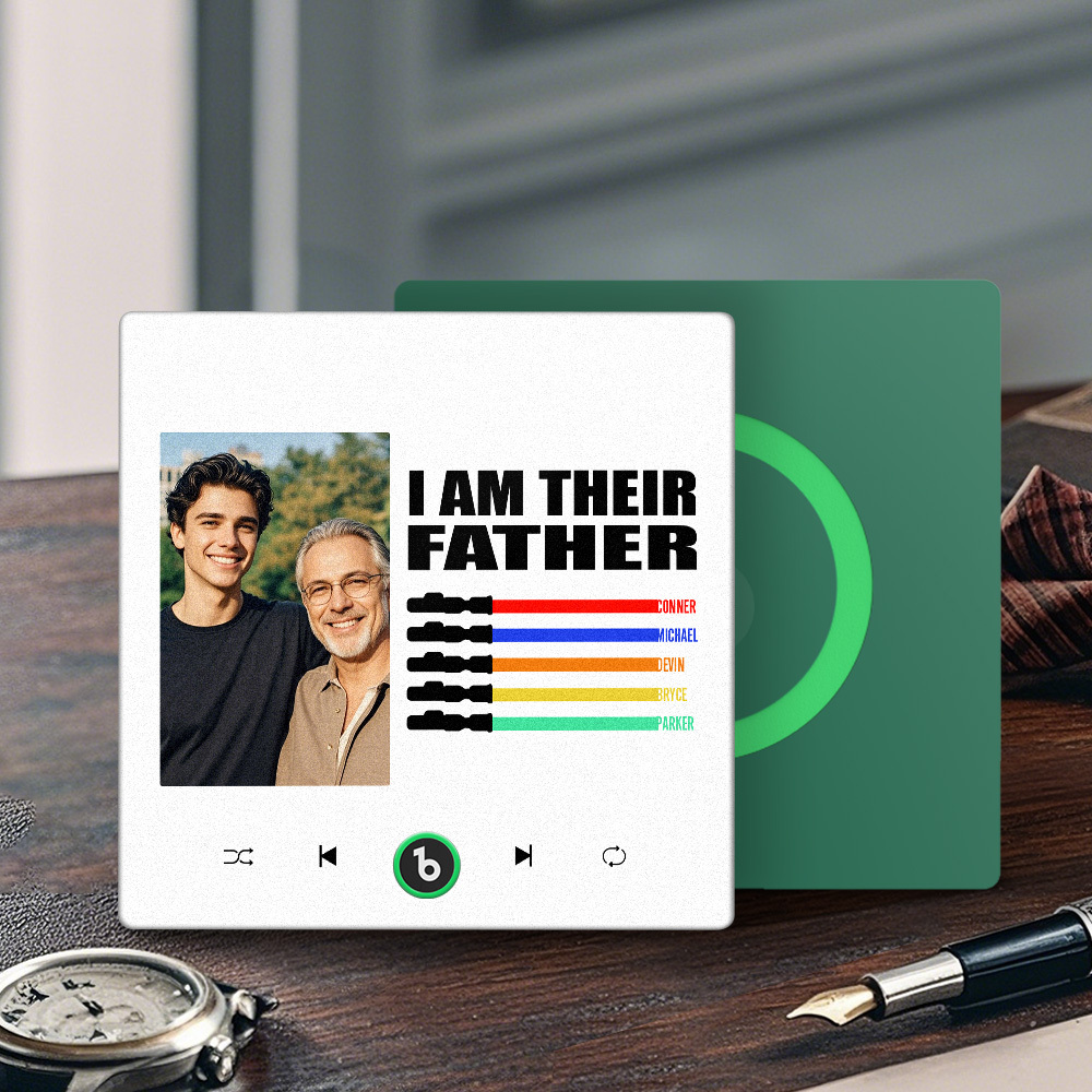 Custom Music Fridge Magnet New 4.0 Upgrade Colorful Frame Light Saber I Am Their Father Personalized Photo Album Fridge Magnet Music Father's Day Gifts - 