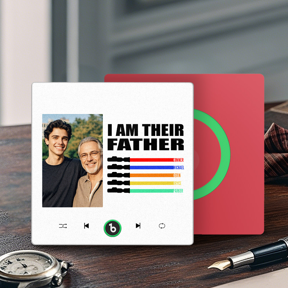 Custom Music Fridge Magnet New 4.0 Upgrade Colorful Frame Light Saber I Am Their Father Personalized Photo Album Fridge Magnet Music Father's Day Gifts - 