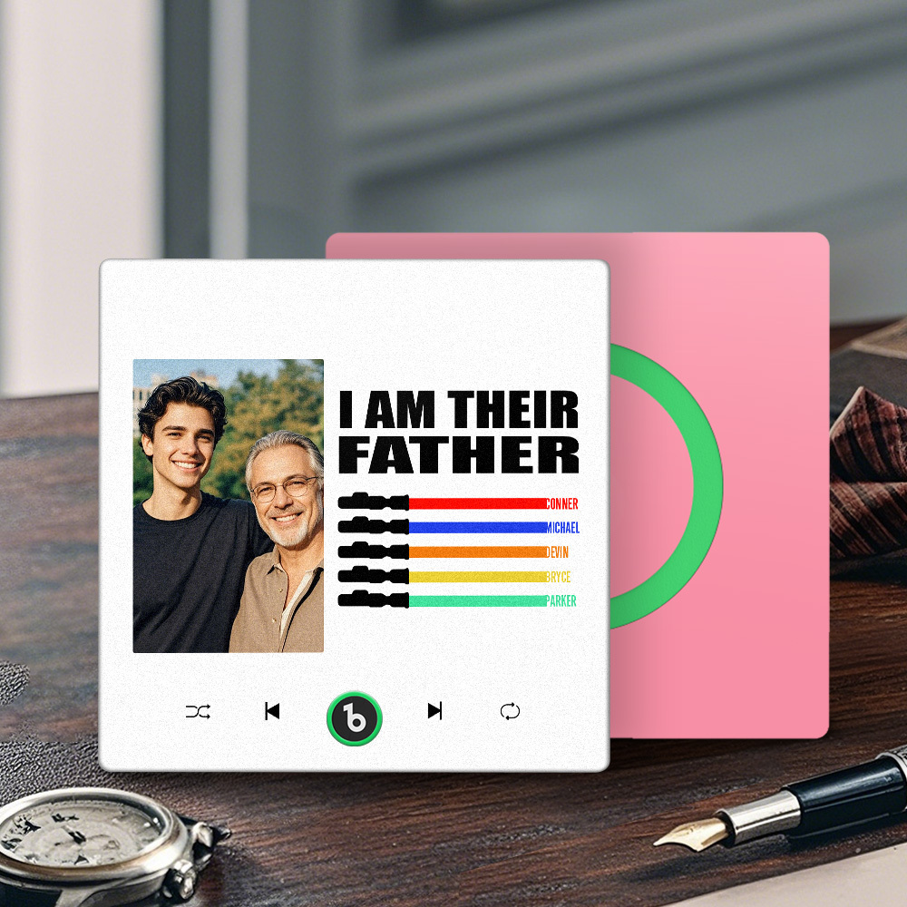 Custom Music Fridge Magnet New 4.0 Upgrade Colorful Frame Light Saber I Am Their Father Personalized Photo Album Fridge Magnet Music Father's Day Gifts - 