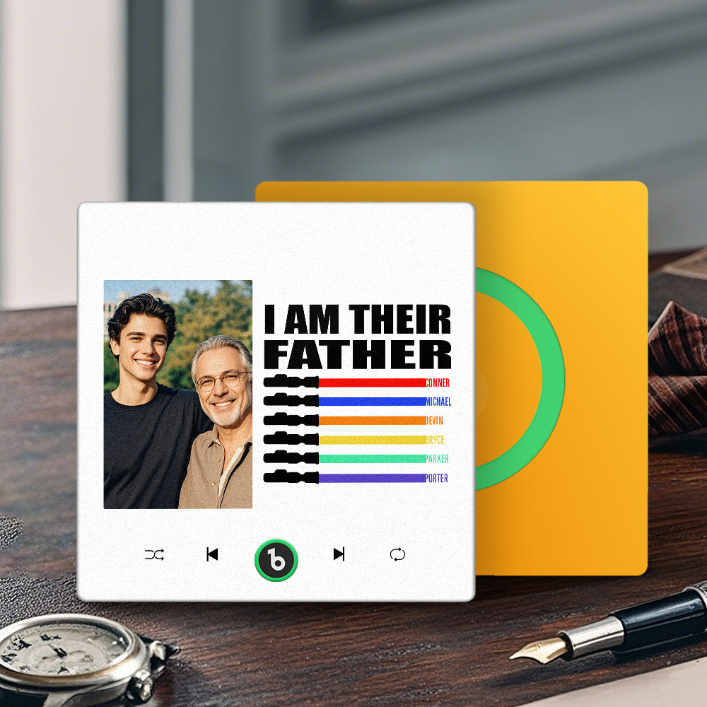 Custom Music Fridge Magnet New 4.0 Upgrade Colorful Frame Light Saber I Am Their Father Personalized Photo Album Fridge Magnet Music Father's Day Gifts - 