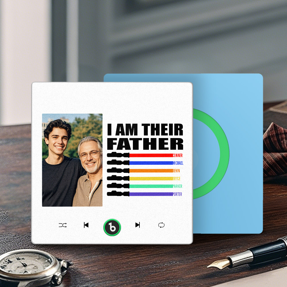 Custom Music Fridge Magnet New 4.0 Upgrade Colorful Frame Light Saber I Am Their Father Personalized Photo Album Fridge Magnet Music Father's Day Gifts - 