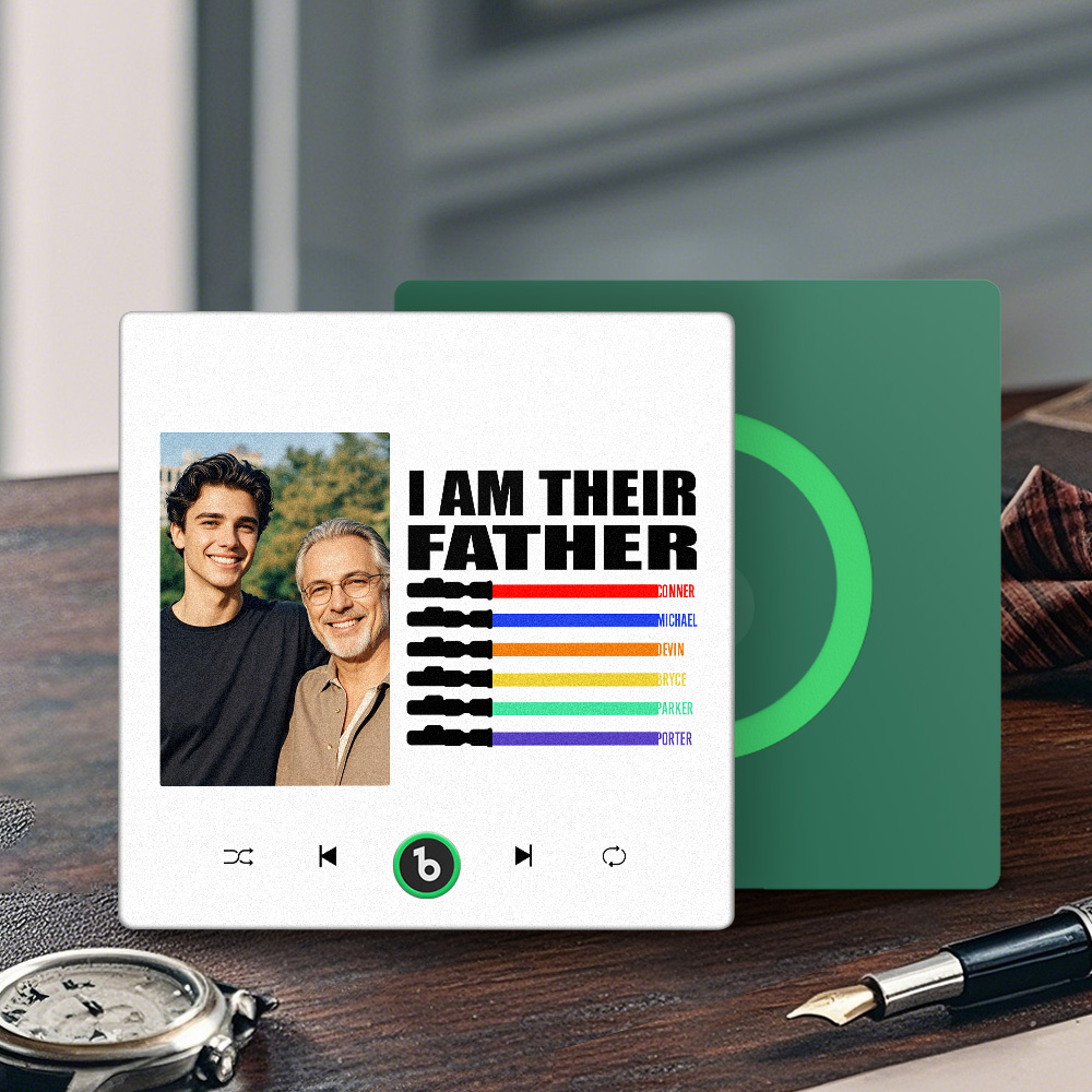 Custom Music Fridge Magnet New 4.0 Upgrade Colorful Frame Light Saber I Am Their Father Personalized Photo Album Fridge Magnet Music Father's Day Gifts - 