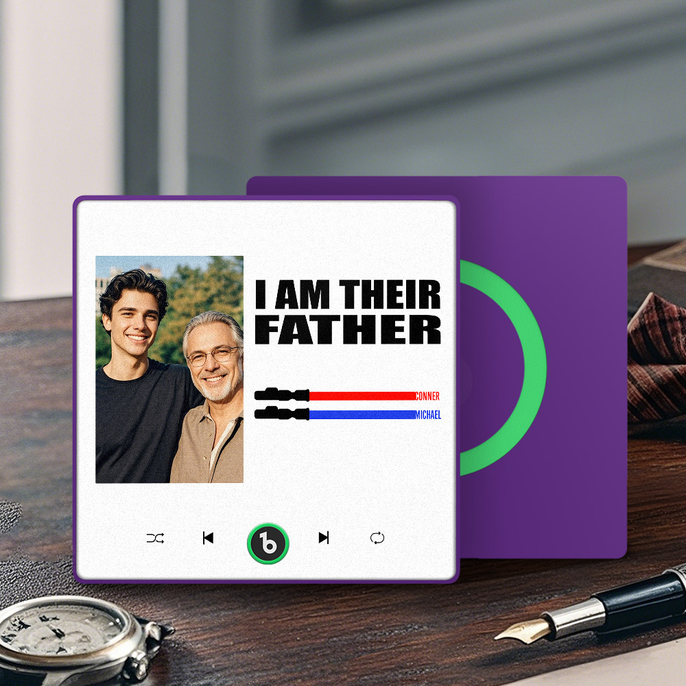 Custom Music Fridge Magnet New 4.0 Upgrade Colorful Frame Light Saber I Am Their Father Personalized Photo Album Fridge Magnet Music Father's Day Gifts - 