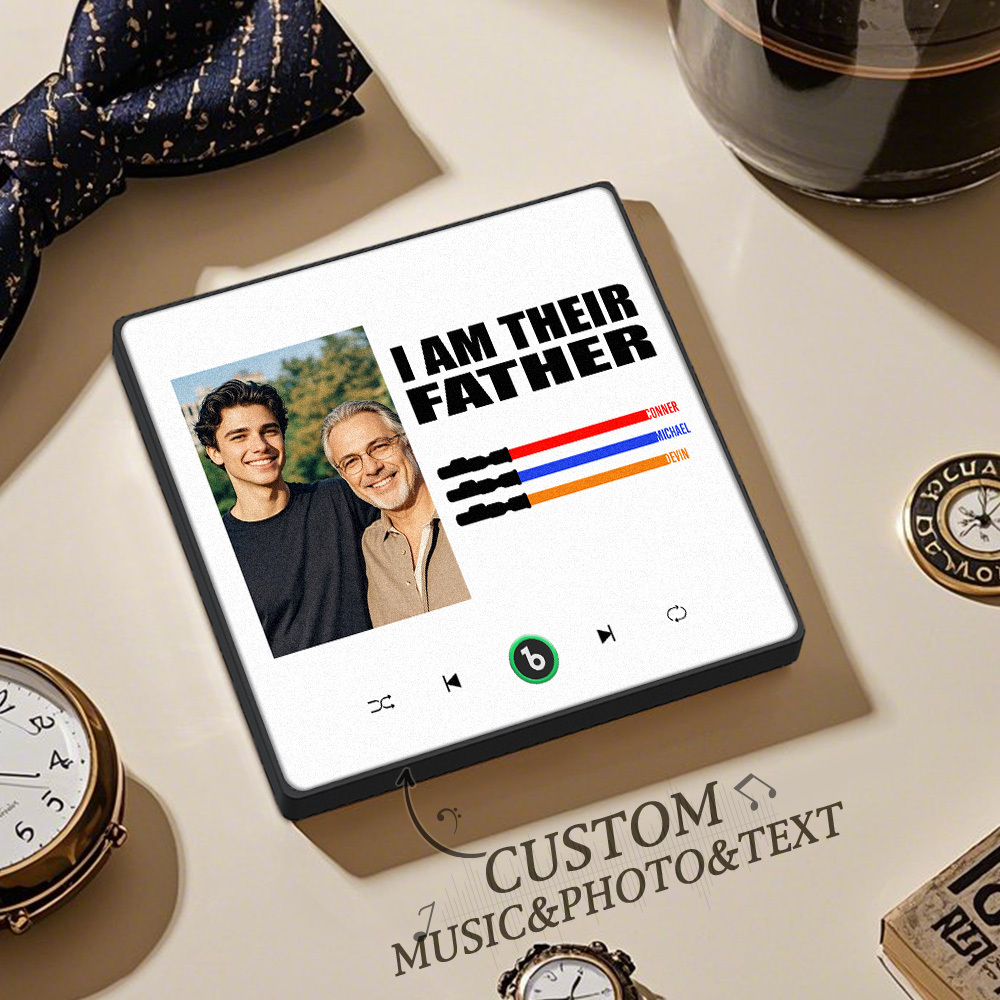Custom Music Fridge Magnet New 4.0 Upgrade Colorful Frame Light Saber I Am Their Father Personalized Photo Album Fridge Magnet Music Father's Day Gifts - 