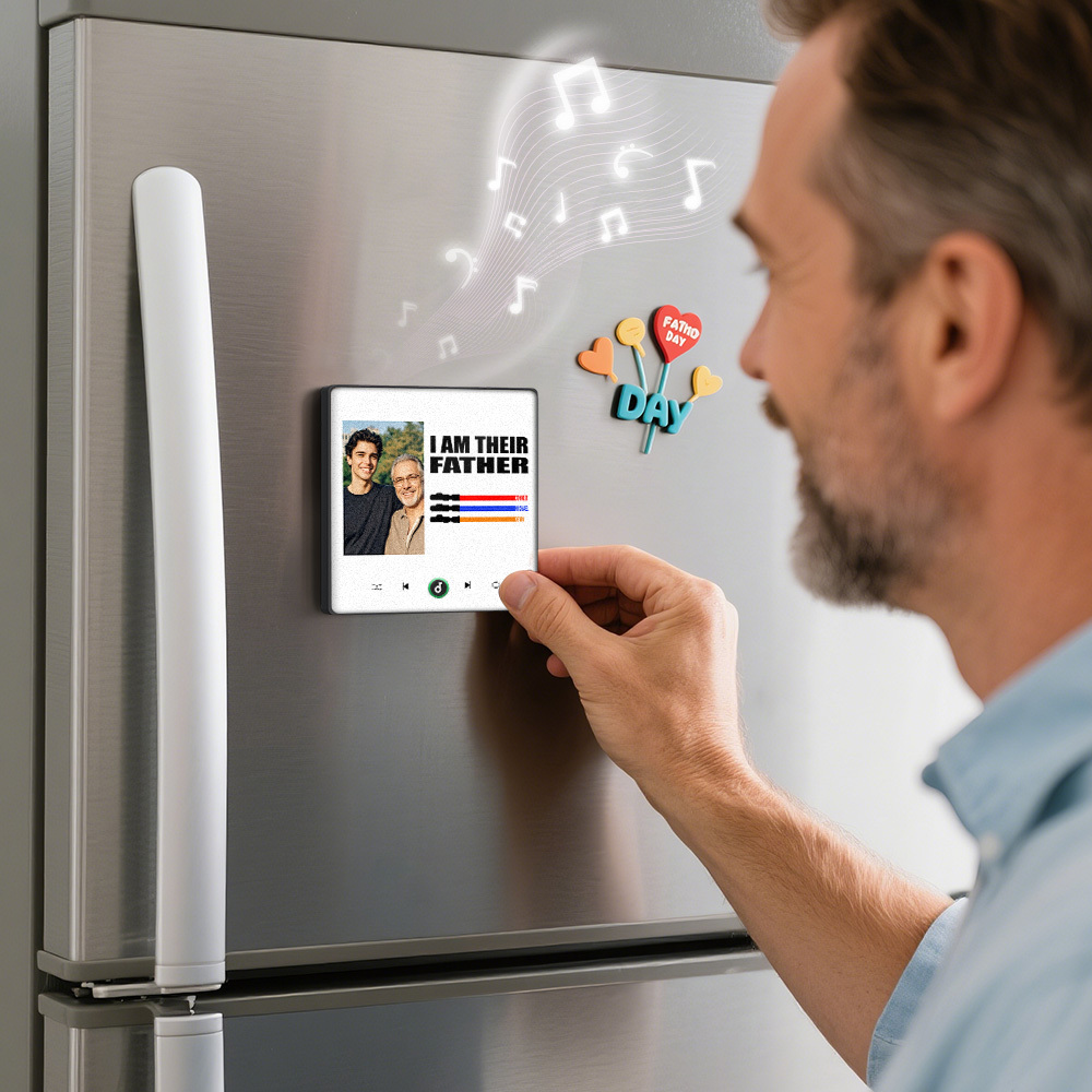 Custom Music Fridge Magnet New 4.0 Upgrade Colorful Frame Light Saber I Am Their Father Personalized Photo Album Fridge Magnet Music Father's Day Gifts - 