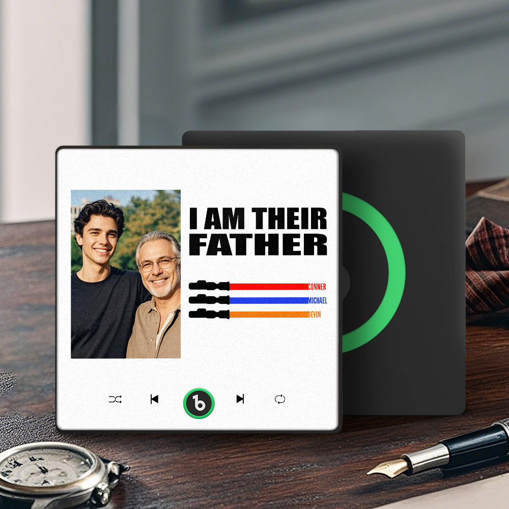 Custom Music Fridge Magnet New 4.0 Upgrade Colorful Frame Light Saber I Am Their Father Personalized Photo Album Fridge Magnet Music Father's Day Gifts - 
