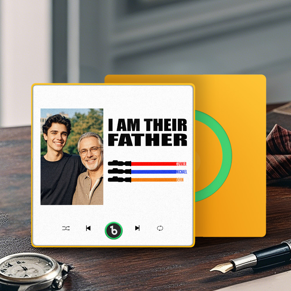 Custom Music Fridge Magnet New 4.0 Upgrade Colorful Frame Light Saber I Am Their Father Personalized Photo Album Fridge Magnet Music Father's Day Gifts - 