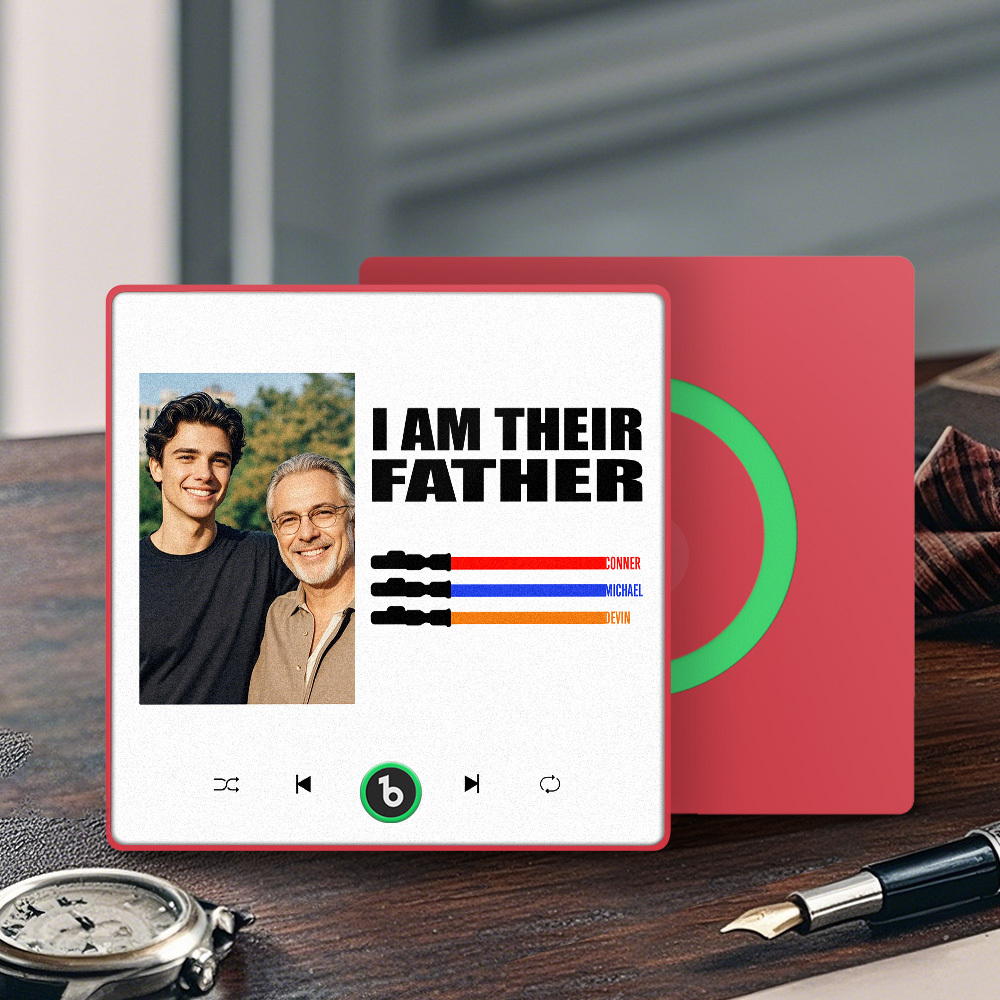 Custom Music Fridge Magnet New 4.0 Upgrade Colorful Frame Light Saber I Am Their Father Personalized Photo Album Fridge Magnet Music Father's Day Gifts - 