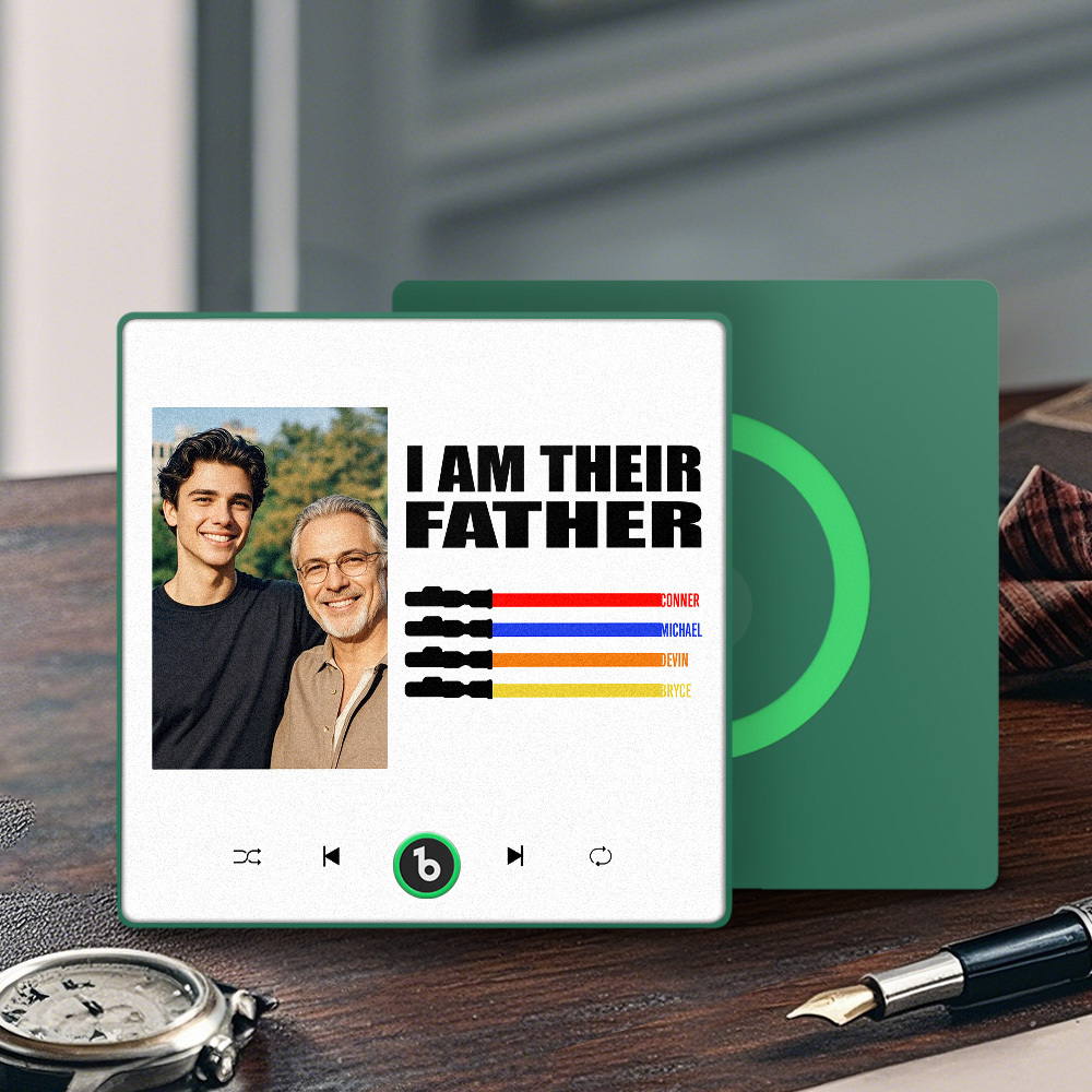 Custom Music Fridge Magnet New 4.0 Upgrade Colorful Frame Light Saber I Am Their Father Personalized Photo Album Fridge Magnet Music Father's Day Gifts - 