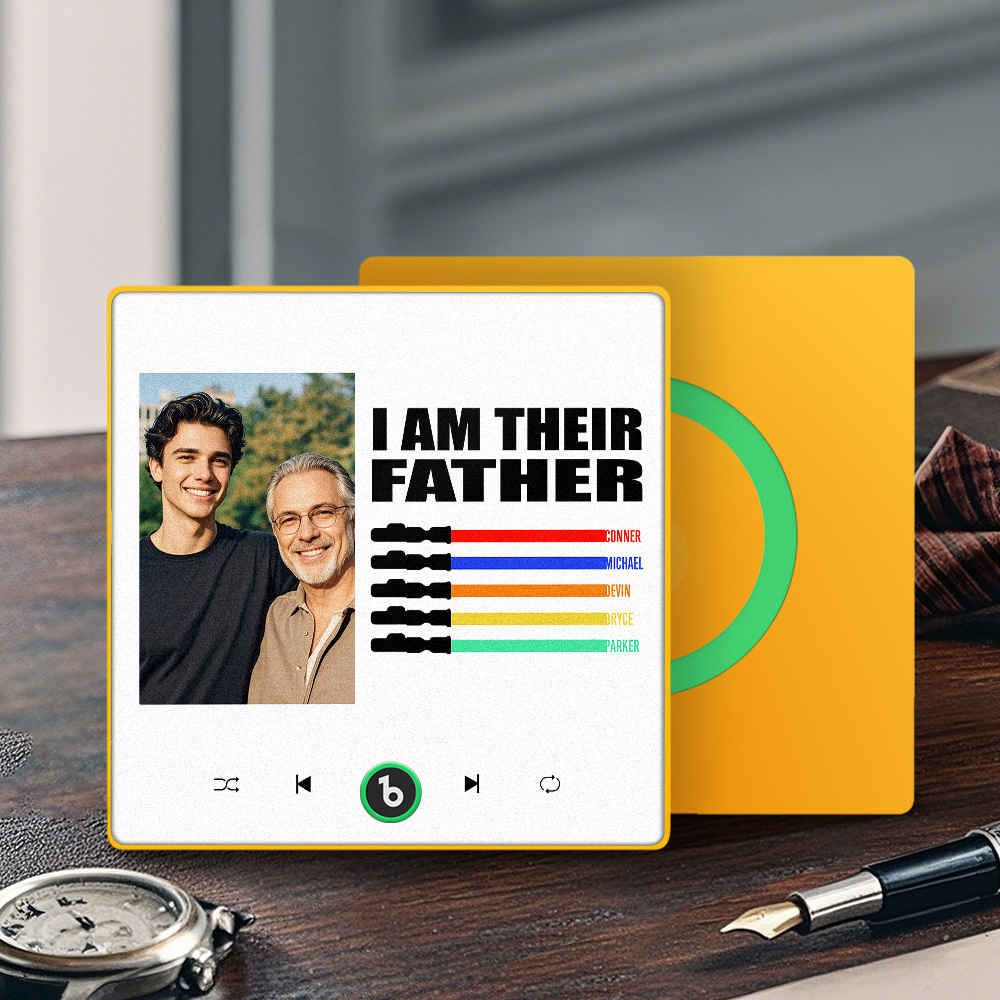Custom Music Fridge Magnet New 4.0 Upgrade Colorful Frame Light Saber I Am Their Father Personalized Photo Album Fridge Magnet Music Father's Day Gifts - 