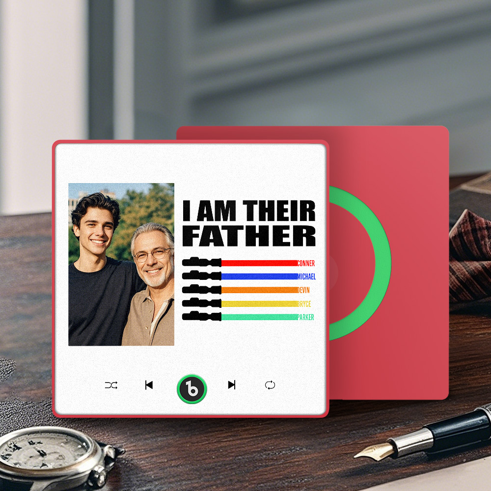 Custom Music Fridge Magnet New 4.0 Upgrade Colorful Frame Light Saber I Am Their Father Personalized Photo Album Fridge Magnet Music Father's Day Gifts - 