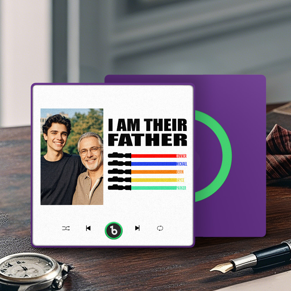 Custom Music Fridge Magnet New 4.0 Upgrade Colorful Frame Light Saber I Am Their Father Personalized Photo Album Fridge Magnet Music Father's Day Gifts - 