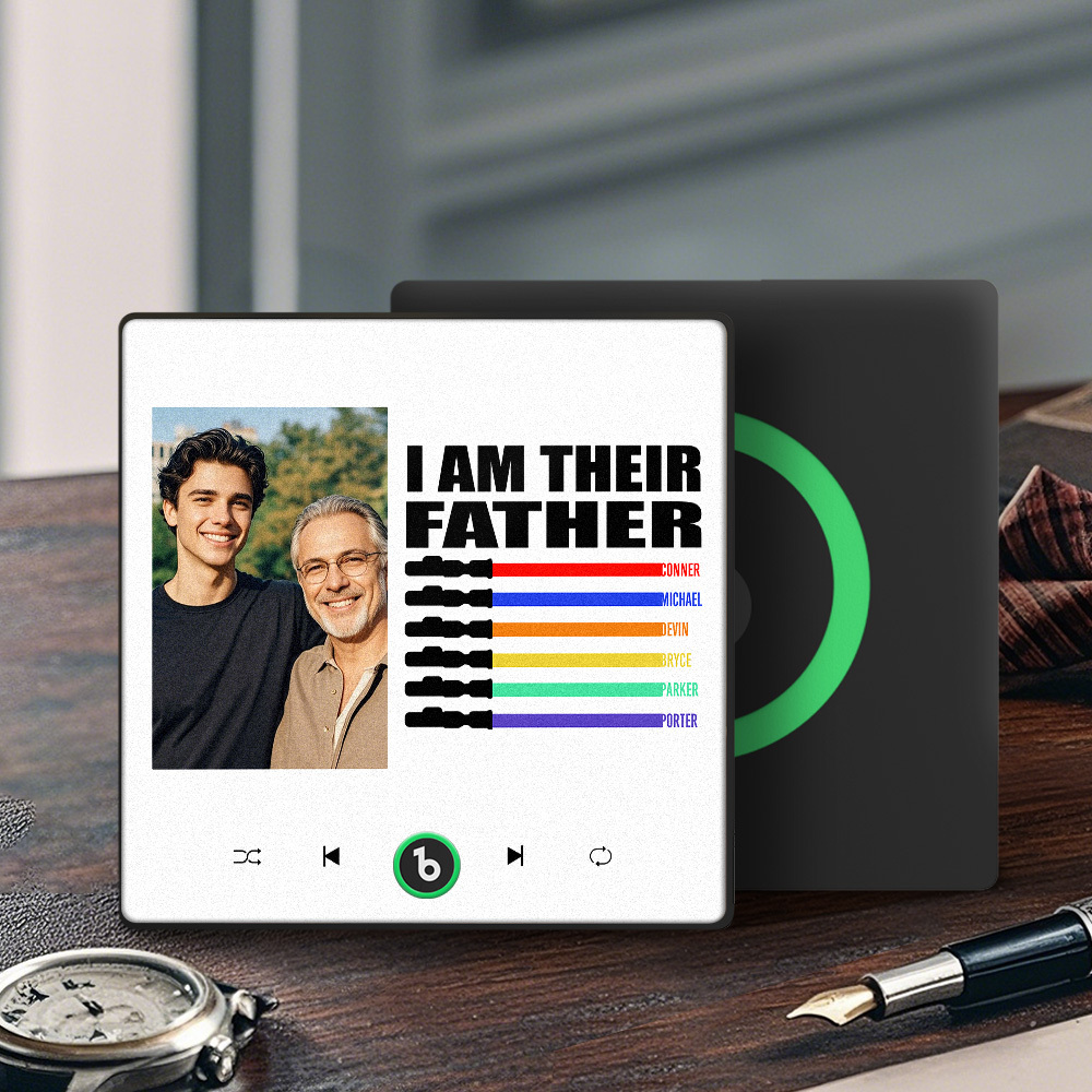 Custom Music Fridge Magnet New 4.0 Upgrade Colorful Frame Light Saber I Am Their Father Personalized Photo Album Fridge Magnet Music Father's Day Gifts - 