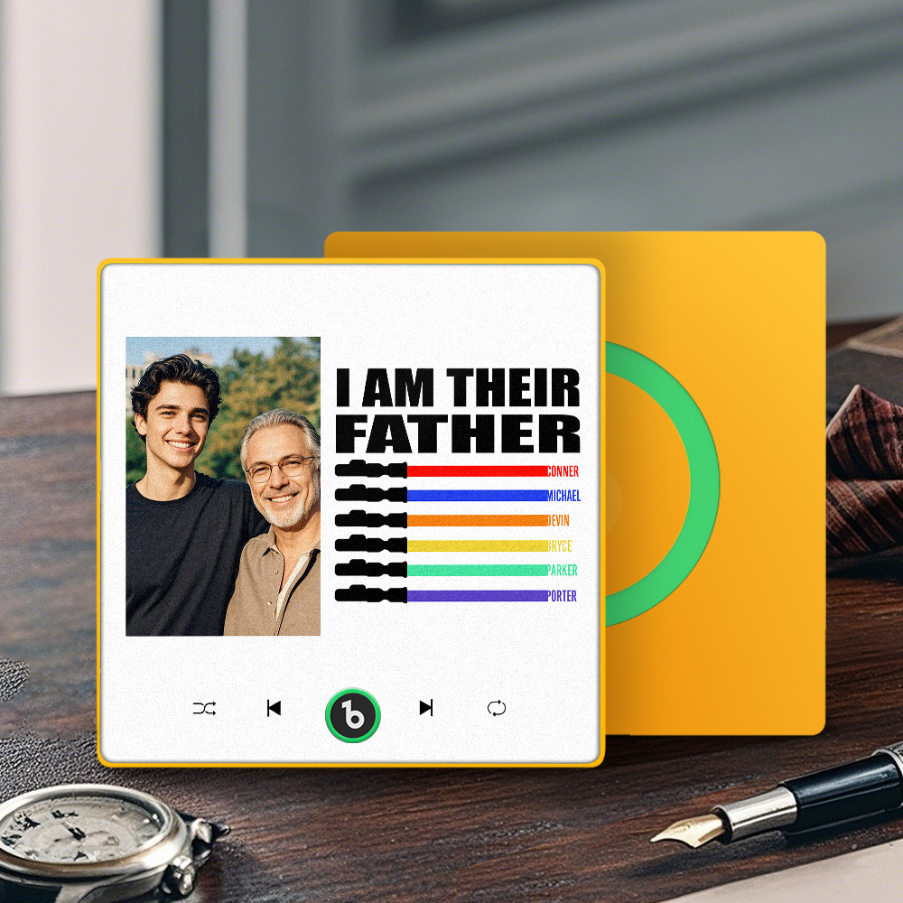 Custom Music Fridge Magnet New 4.0 Upgrade Colorful Frame Light Saber I Am Their Father Personalized Photo Album Fridge Magnet Music Father's Day Gifts - 