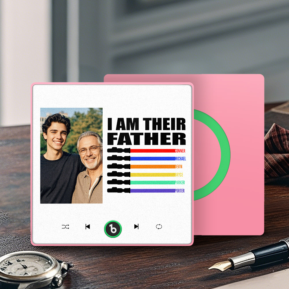 Custom Music Fridge Magnet New 4.0 Upgrade Colorful Frame Light Saber I Am Their Father Personalized Photo Album Fridge Magnet Music Father's Day Gifts - 