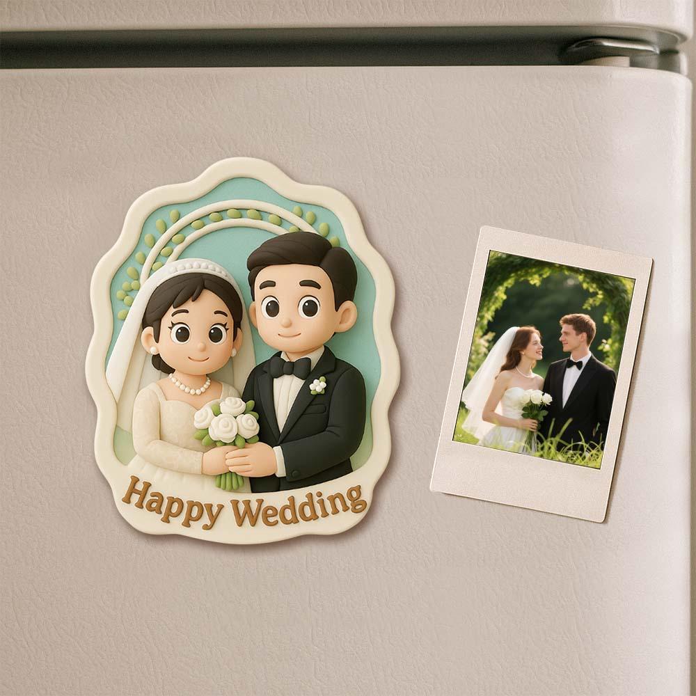 Custom Couple Cartoon Fridge Magnet from Photo Personalized 3D Mini Character Gift for Boyfriend or Girlfriend - 