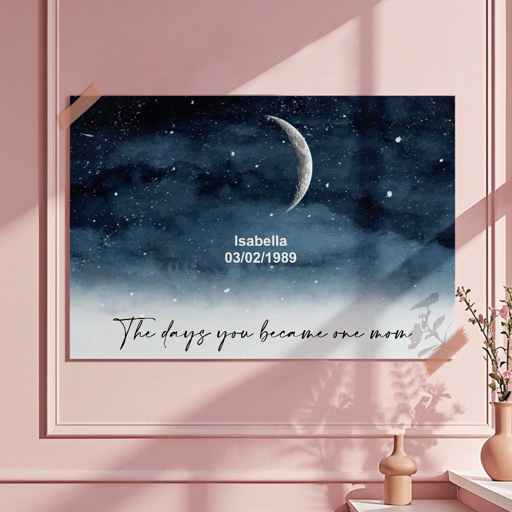 Starry Night The Day You Became Mom Birth Moon Phase Personalized Poster, A Heartfelt Gift for Mom's Birthday, Mother's Day, or Just Because