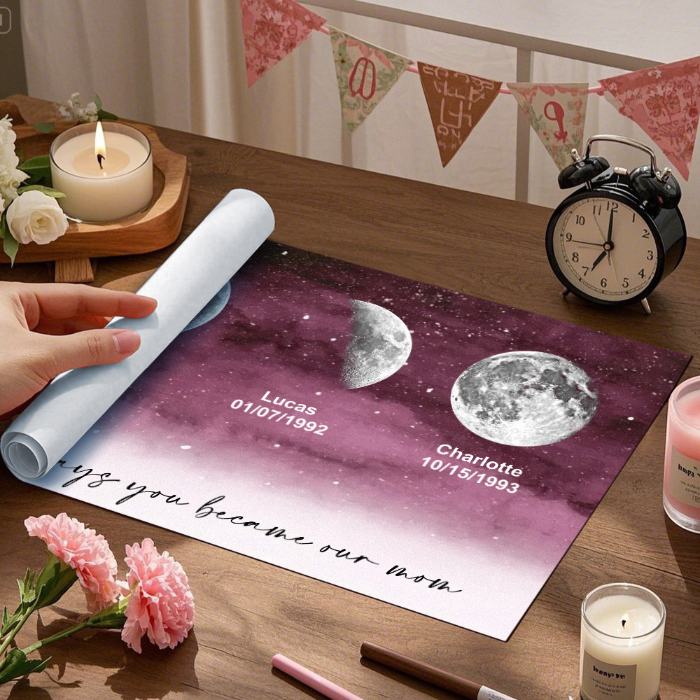 Starry Night The Day You Became Mom Birth Moon Phase Personalized Poster, A Heartfelt Gift for Mom's Birthday, Mother's Day, or Just Because