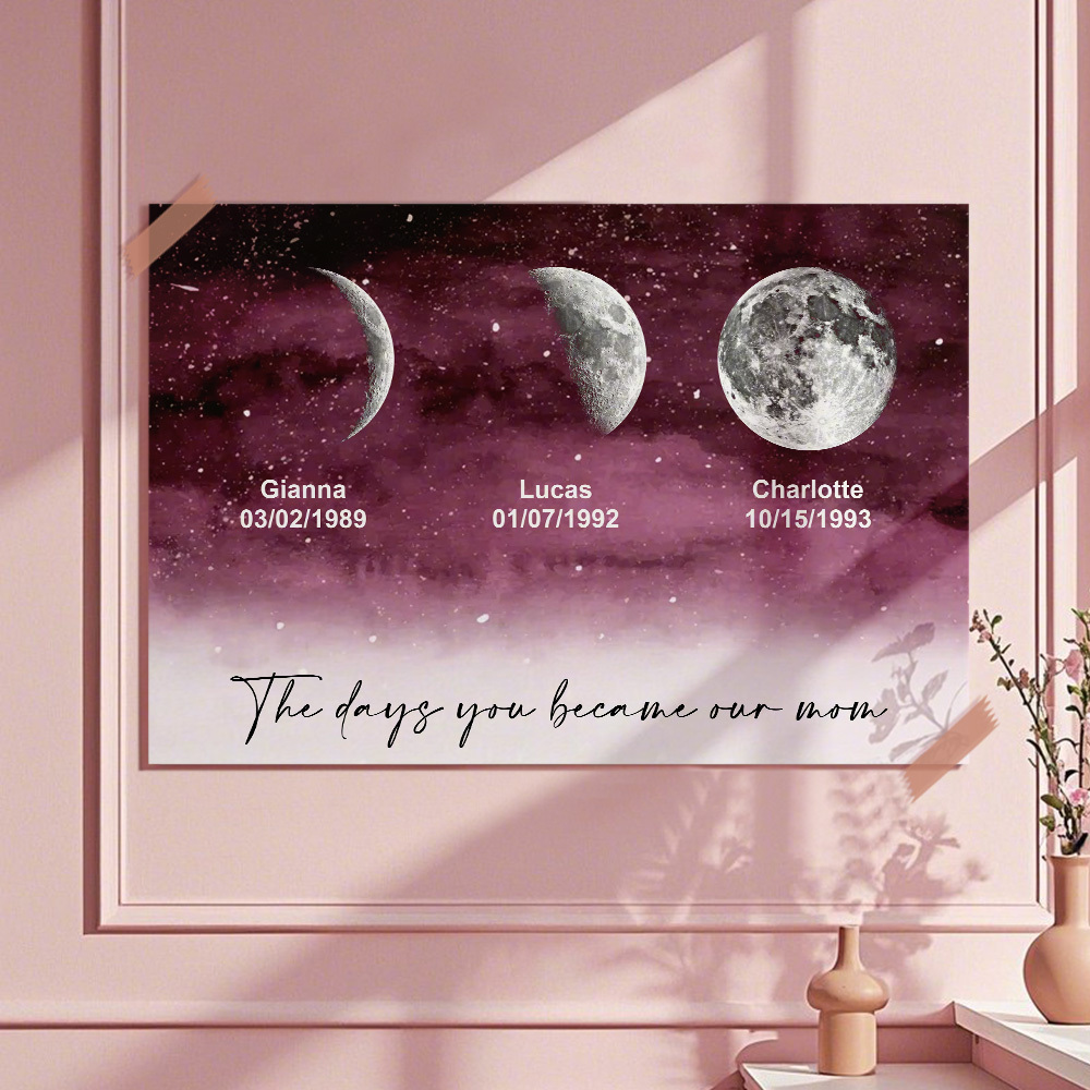 Starry Night The Day You Became Mom Birth Moon Phase Personalized Poster, A Heartfelt Gift for Mom's Birthday, Mother's Day, or Just Because