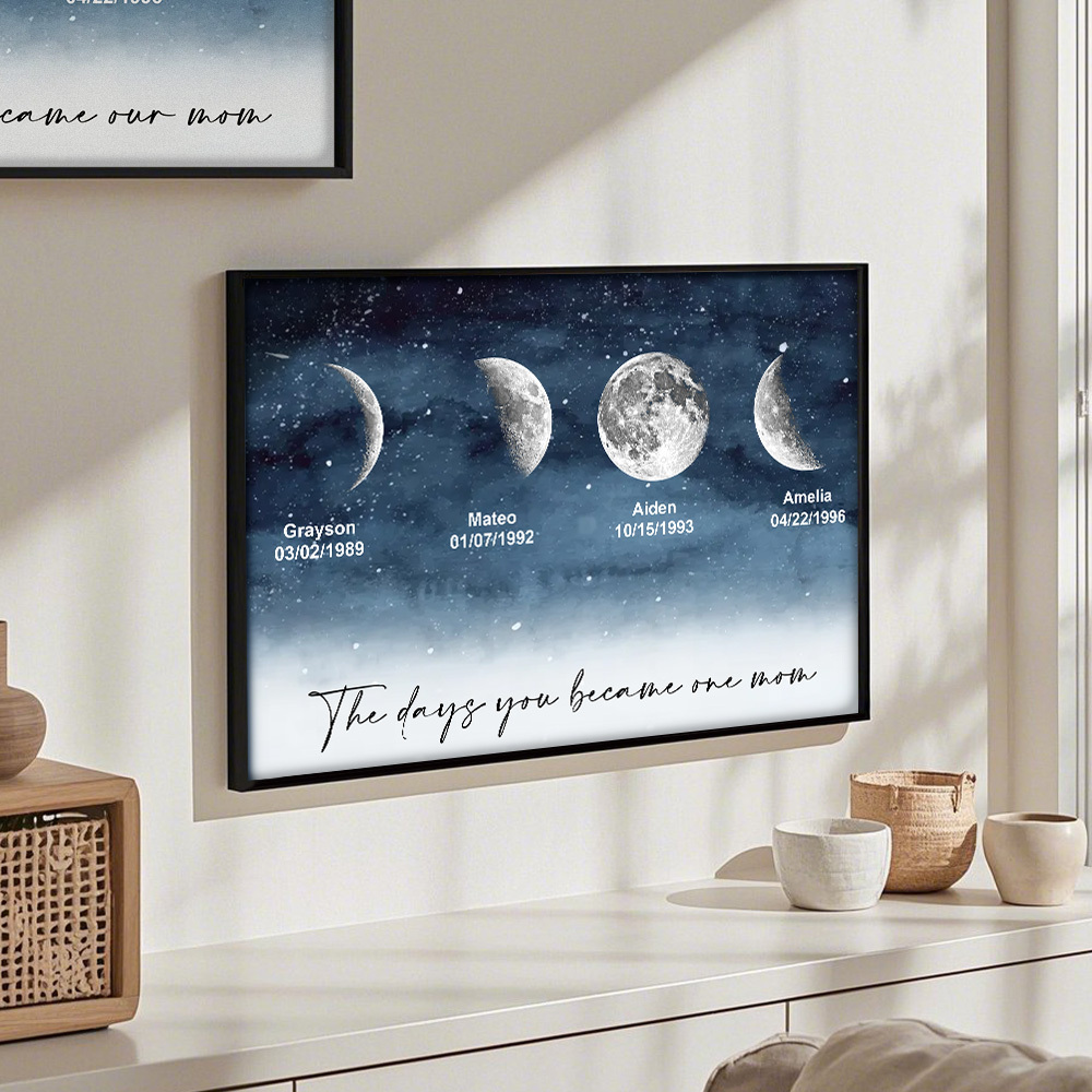 Starry Night The Day You Became Mom Birth Moon Phase Personalized Poster, A Heartfelt Gift for Mom's Birthday, Mother's Day, or Just Because