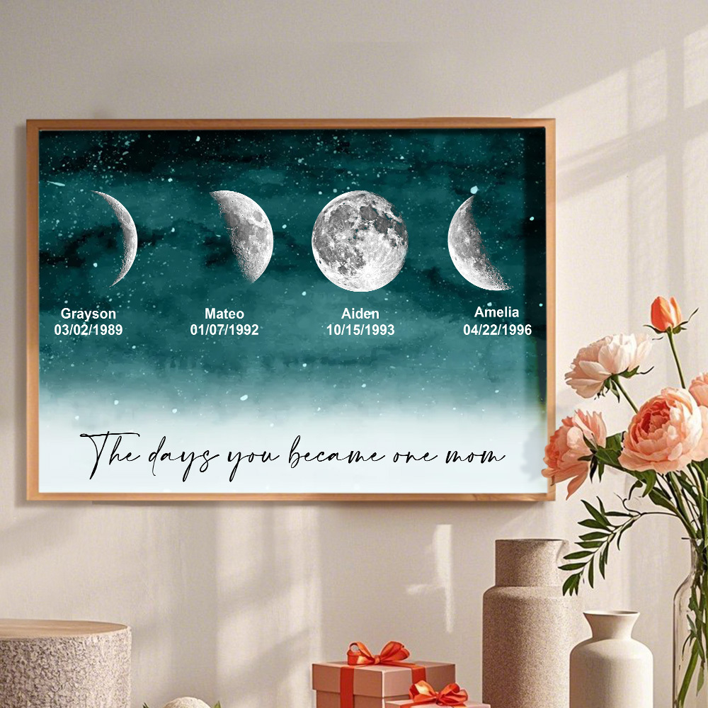 Starry Night The Day You Became Mom Birth Moon Phase Personalized Poster, A Heartfelt Gift for Mom's Birthday, Mother's Day, or Just Because