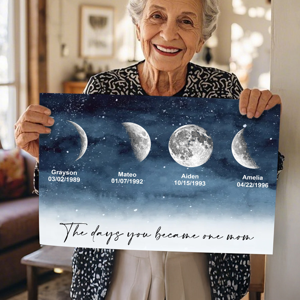 Starry Night The Day You Became Mom Birth Moon Phase Personalized Poster, A Heartfelt Gift for Mom's Birthday, Mother's Day, or Just Because