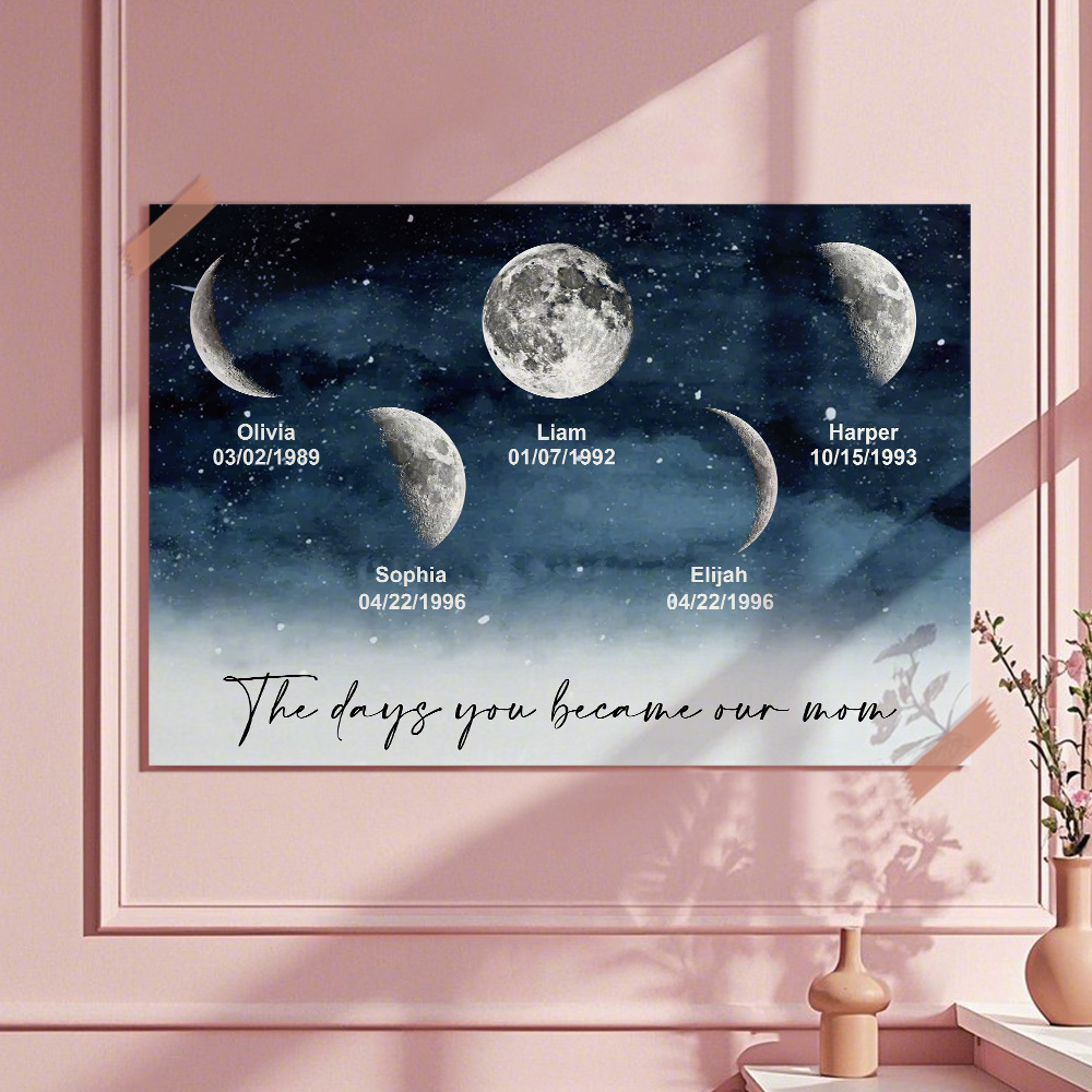 Starry Night The Day You Became Mom Birth Moon Phase Personalized Poster, A Heartfelt Gift for Mom's Birthday, Mother's Day, or Just Because