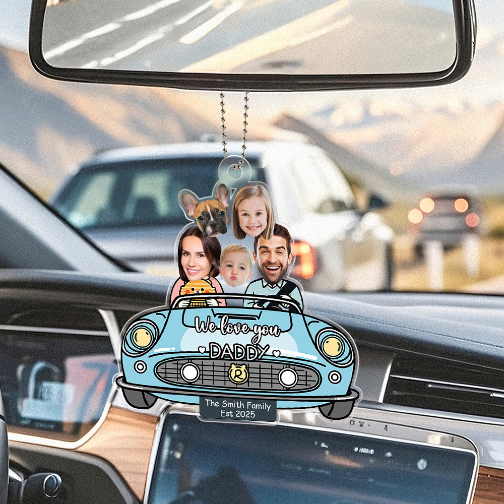 Gifts for Dad Custom Photo Drive Safe Daddy Ornament for Car, Personalized Birthday Gift Idea for Daddy, Customized Funny Baby Picture Acrylic Hanger