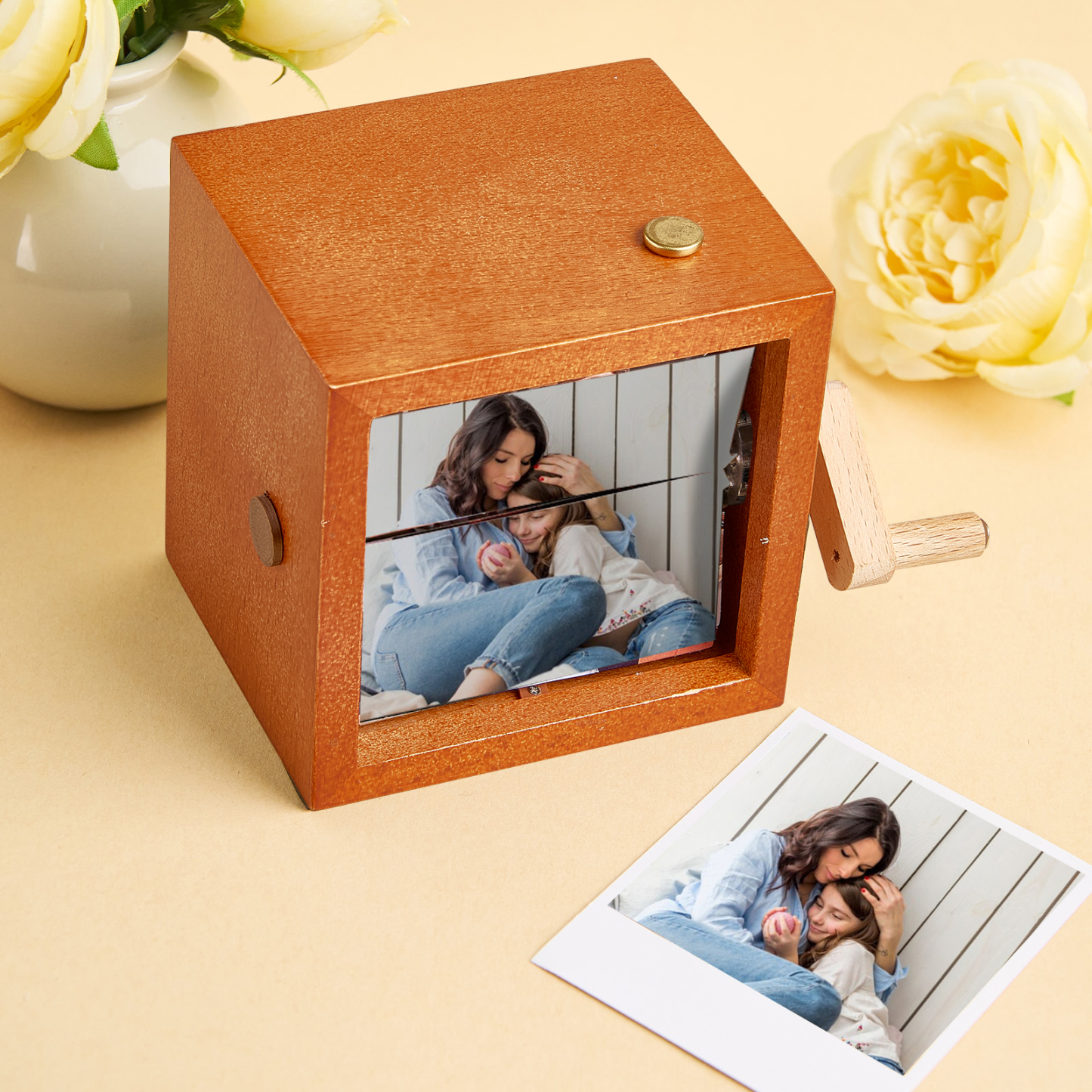 Custom Photo Flipbook Frame Animation Machine Mechanical Hand-cranked Flipbook Box Photo Album with Light Black Walnut Anniversary Gifts - 