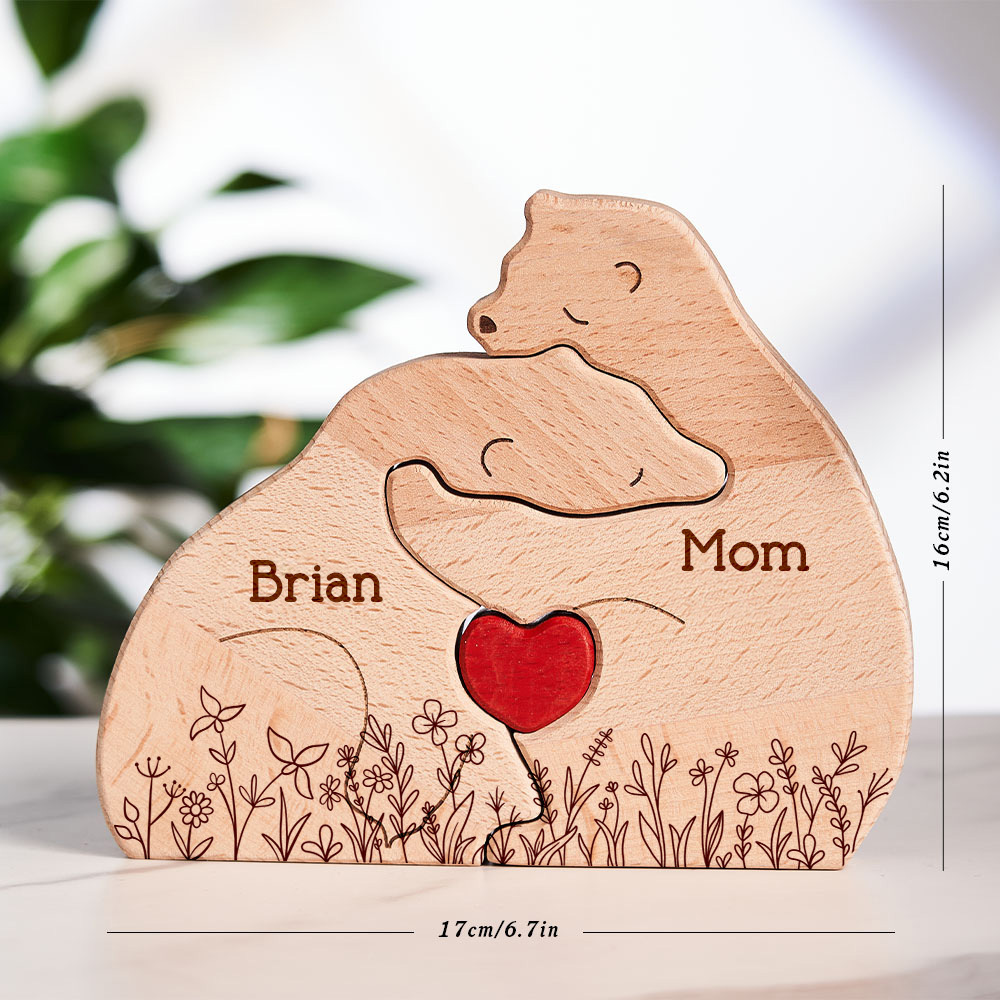 Father's Day Gifts Hugging Bear Family Floral Version - Personalised Wooden Bear Family Puzzle