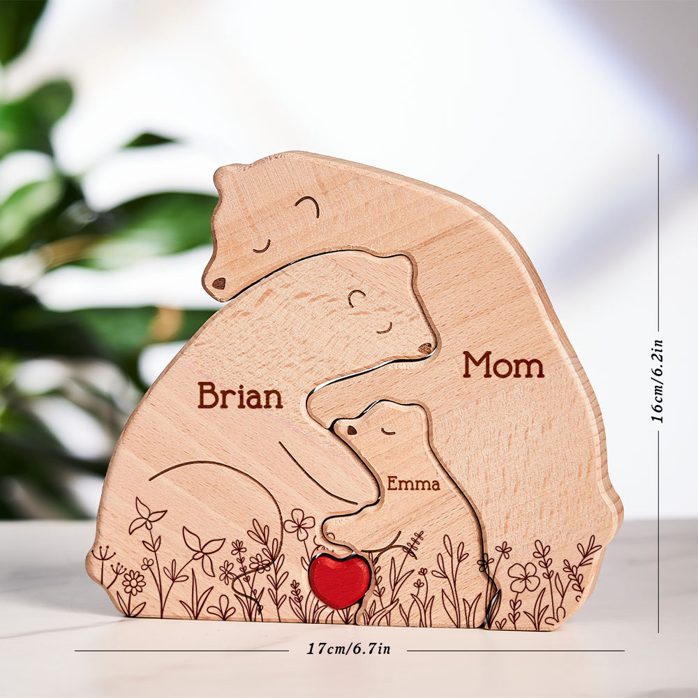 Father's Day Gifts Hugging Bear Family Floral Version - Personalised Wooden Bear Family Puzzle