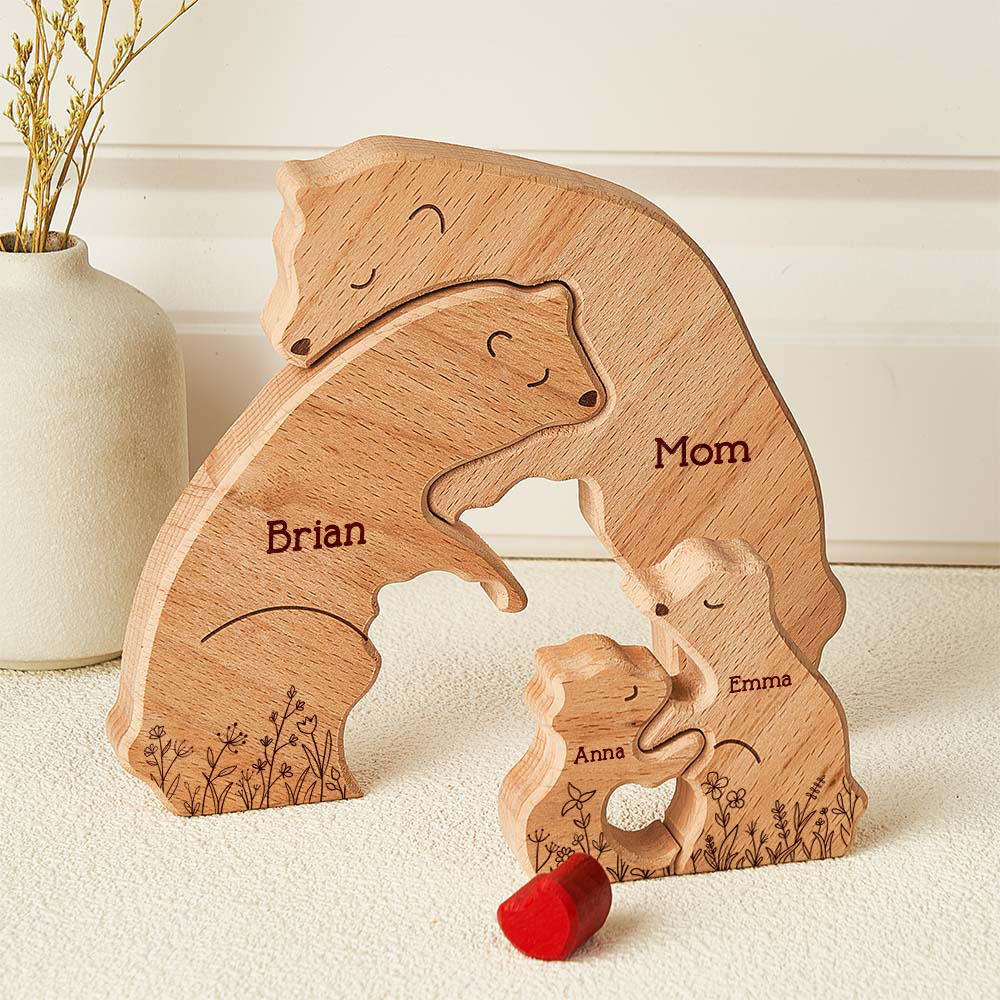 Father's Day Gifts Hugging Bear Family Floral Version - Personalised Wooden Bear Family Puzzle