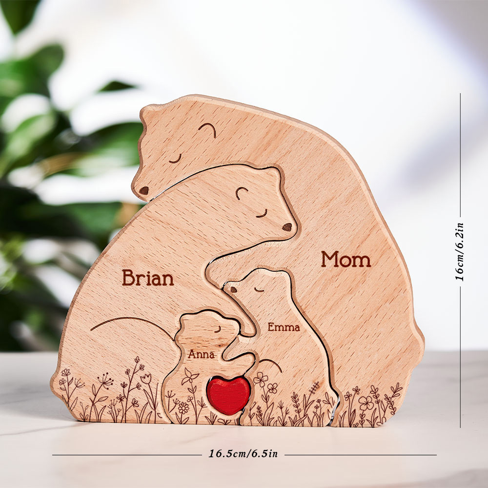 Father's Day Gifts Hugging Bear Family Floral Version - Personalised Wooden Bear Family Puzzle