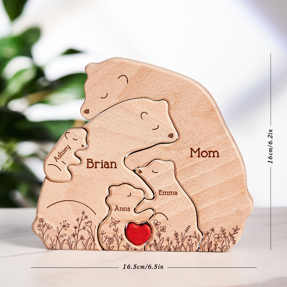Father's Day Gifts Hugging Bear Family Floral Version - Personalised Wooden Bear Family Puzzle