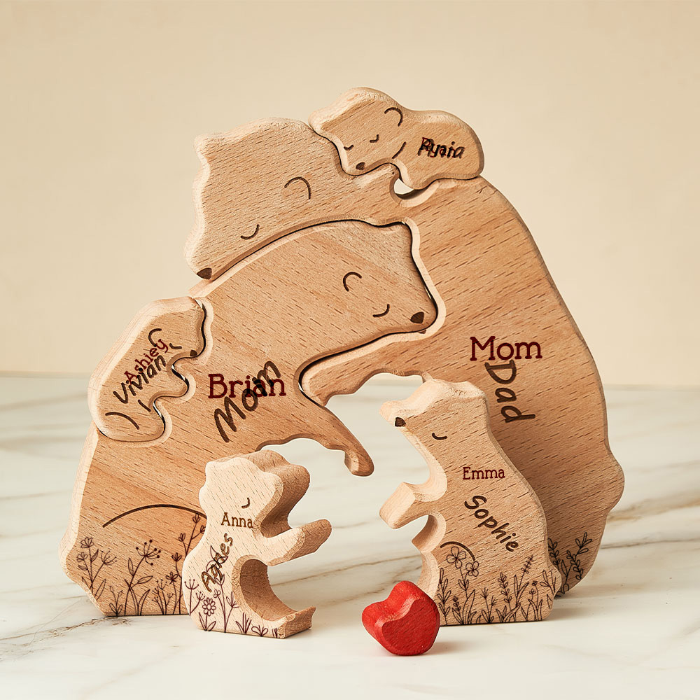 Father's Day Gifts Hugging Bear Family Floral Version - Personalised Wooden Bear Family Puzzle