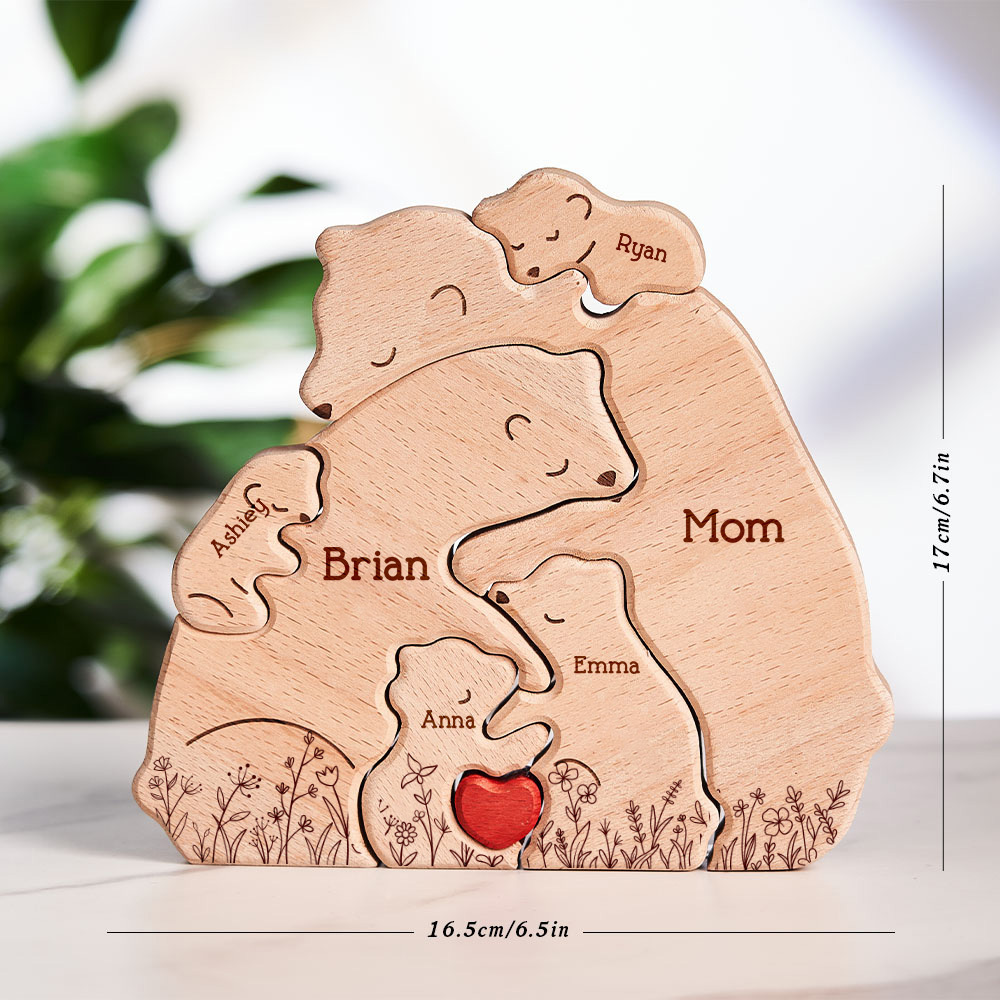 Father's Day Gifts Hugging Bear Family Floral Version - Personalised Wooden Bear Family Puzzle