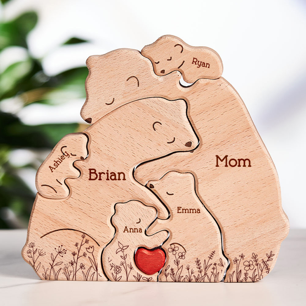 Father's Day Gifts Hugging Bear Family Floral Version - Personalised Wooden Bear Family Puzzle