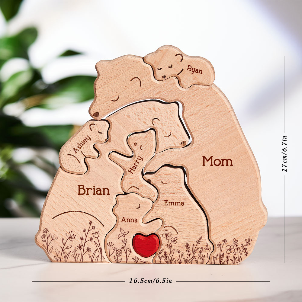 Father's Day Gifts Hugging Bear Family Floral Version - Personalised Wooden Bear Family Puzzle