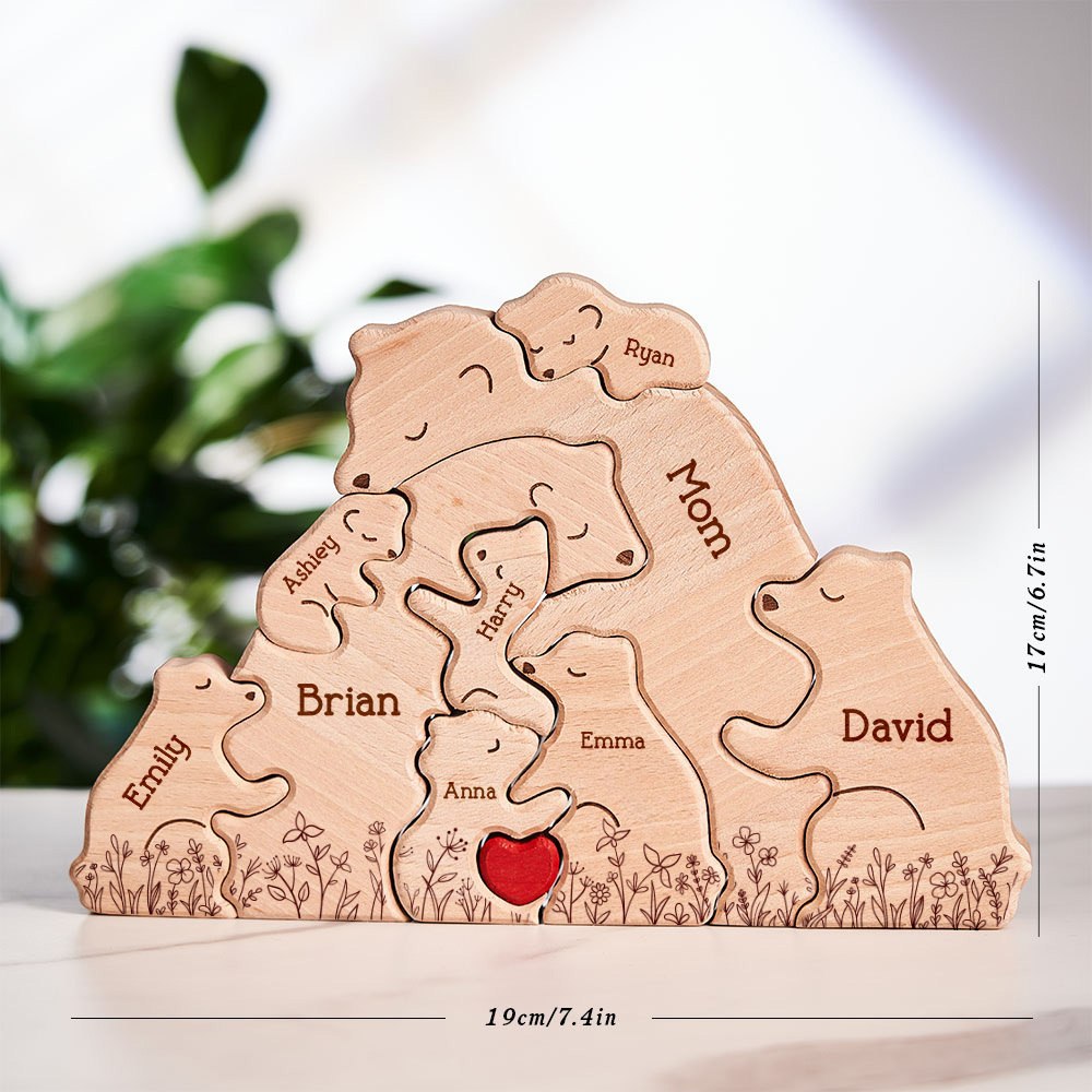 Father's Day Gifts Hugging Bear Family Floral Version - Personalised Wooden Bear Family Puzzle
